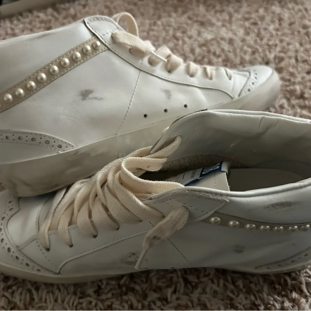 Golden Goose Cream High-Tops with Glitter Star and Pearl Trim size 39 - Picture 5 of 9